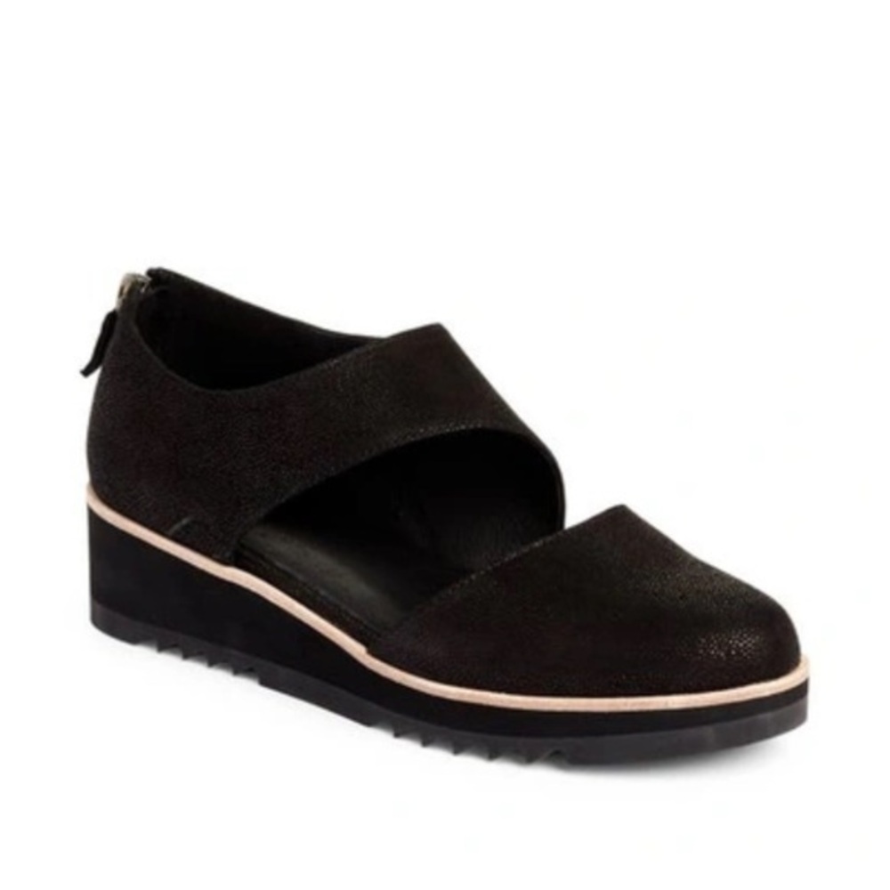Eileen Fisher Match Suede Zip Demi-wedge Sandals Black Size 9.5 Leather